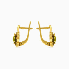 Königliche 14-karätige Goldohrringe mit Moldavit und Granat