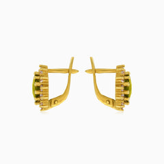 Elegantes pendientes de oro de 14 quilates con moldavita y circonita cúbica