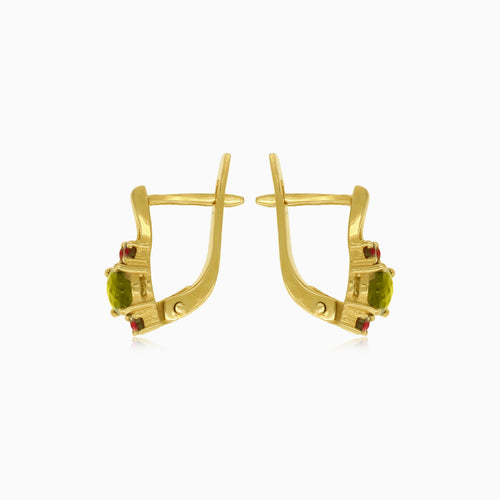 Boucles d'oreilles en or 14 carats, grenat et moldavite intemporelles