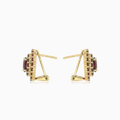 Boucles d’oreilles radiance avec grenat ovale et double rangée de pierres rondes