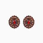 Boucles d’oreilles radiance avec grenat ovale et double rangée de pierres rondes