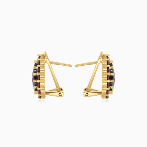 Náušnice ve tvaru kapky s kulatými granáty okolo