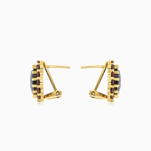 Boucles d’oreilles harmonie avec grenats taille coussin et ronde