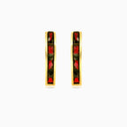 Pendientes largos de oro con granate engastado en barra