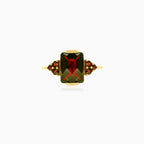 Elegantes Granat-Ring-Duo in Gelbgold