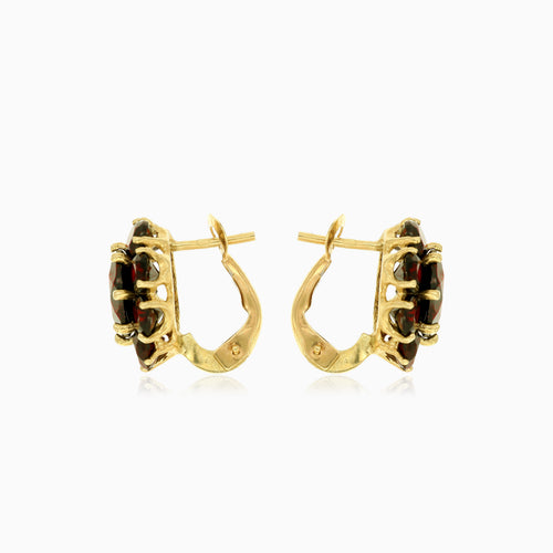 Náušnice z 14kt zlata s granátovým květem