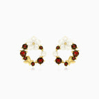 Boucles d’oreilles rondes en grenat avec perle