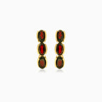 Granátové náušnice s oválným krokovým brusem zlaté