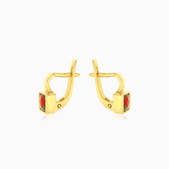 Granat-Ohrringe im Quadrat-Drop-Design aus 14kt Gold