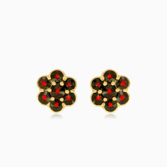 Garnet flower stud earrings