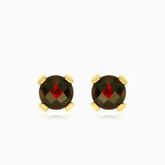 Round garnet gold studs