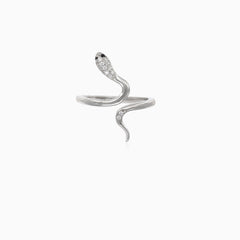 Bague serpent élégante en argent avec yeux bleu foncé