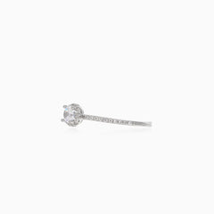 Silver ring with round cubic zirconia