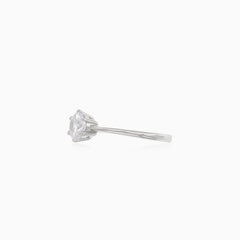 Simple six prong set silver ring