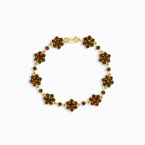 Květinový granátový zlatý náramek