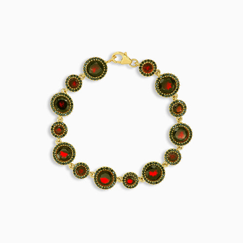 Ručně vyráběný granátový náramek ze žlutého zlata