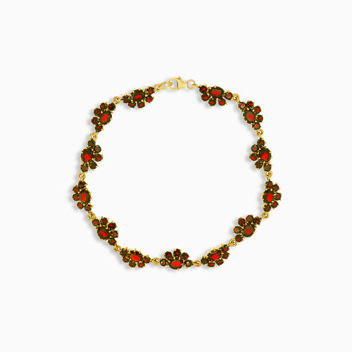 Gold Garnet Bracelet with Floral Accents