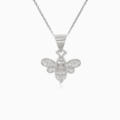 Silver bee pendant with cubic zirconia