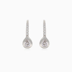 Silver drop earrings with pear-cut cubic zirconia
