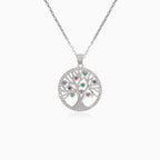 Pendentif en argent arbre de vie avec pierres synthétiques et zircon cubique