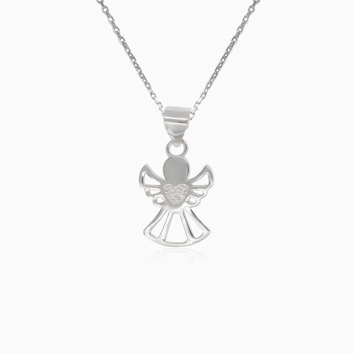 Stříbrný přívěsek s andělem se srdcem z kubických zirkonů