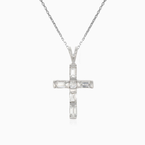 Pendentif en argent croix avec zircons rectangulaires