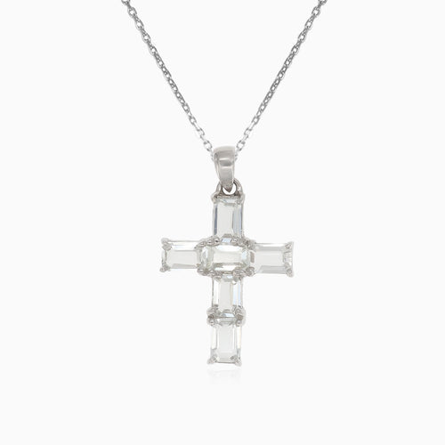 Pendentif en argent croix avec zircon cubique rectangulaire