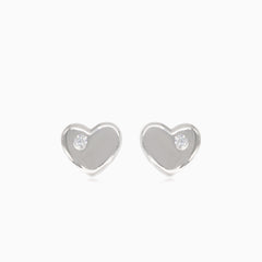 Pendientes de plata con corazón y una circonita cúbica