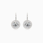 Boucles d’oreilles pendantes halo en argent avec zircon cubique rond