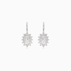 Silver drop earrings with halo cubic zirconia