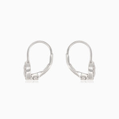 Silver earrings with large cubic zirconia, surrounding smaller cubic zirconia