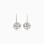 Silver earrings with large cubic zirconia, surrounding smaller cubic zirconia