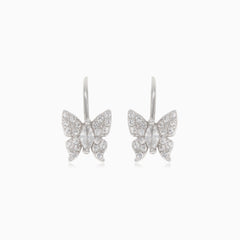 Boucles d’oreilles pendantes en argent avec papillon