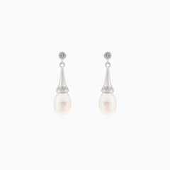 Boucles d'oreilles en argent avec perle et zirconium cubique