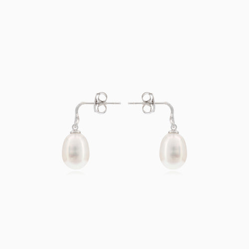 Boucles d'oreilles en argent avec perle et motif feuille