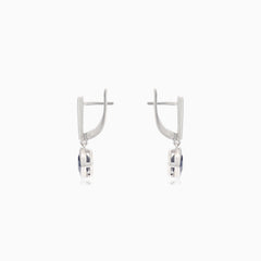 Silver earrings with synthetic sapphire square