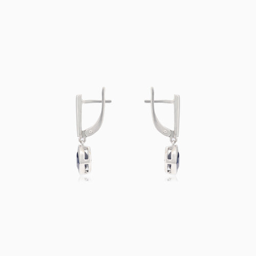 Silver earrings with synthetic sapphire square