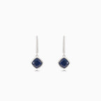 Silver earrings with synthetic sapphire square