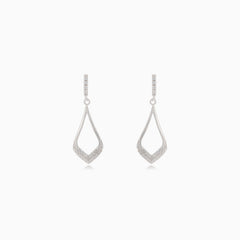 Silver dangle stud earrings with cubic zirconia