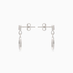 Silver stud earrings with half-ring cubic zirconia dangles