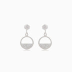 Silver stud earrings with half-ring cubic zirconia dangles
