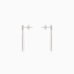 Silver bar dangle stud earrings with cubic zirconia