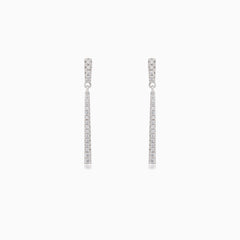 Silver bar dangle stud earrings with cubic zirconia