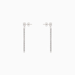 Silver hanging stud earrings with cubic zirconia