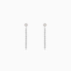 Silver hanging stud earrings with cubic zirconia