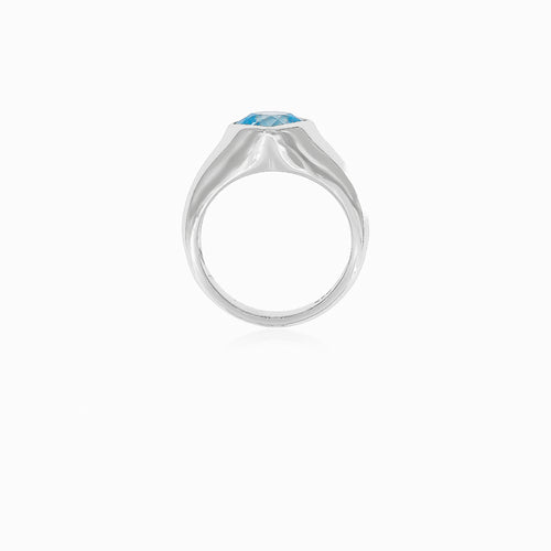 Bague en argent pour femmes et hommes avec topaze bleue