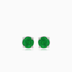 Silver small stud earrings with synthetic emerald