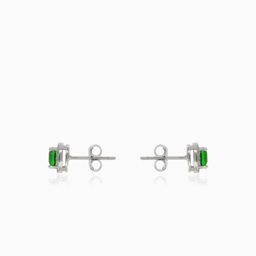Silver stud earrings with square synthetic emerald