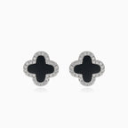 Pendientes de plata con trébol de cuatro hojas y ónix