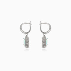 Silver hanging earrings with white opal